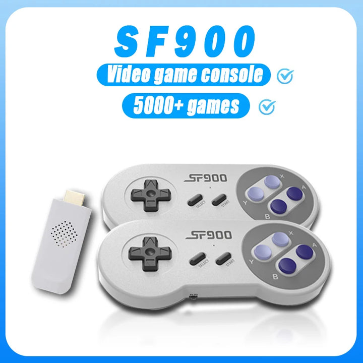 SF900 Retro Game Console – 5000 Built-in Games, HDMI Output, Wireless Controllers, SNES Style